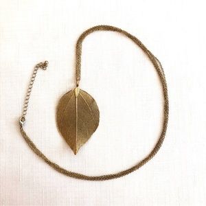 Goldtone Long Double Strand Chain with Mesh Leaf Necklace